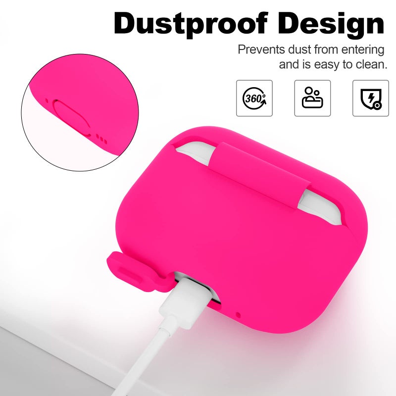 ATUAT for AirPods Pro 2nd Generation Case Cover(2022), Protective Soft Silicone Skin Accessories for Men Women Boys Girls for Apple AirPods Pro Gen 2, Front LED Visible-Hot Pink - Image 4